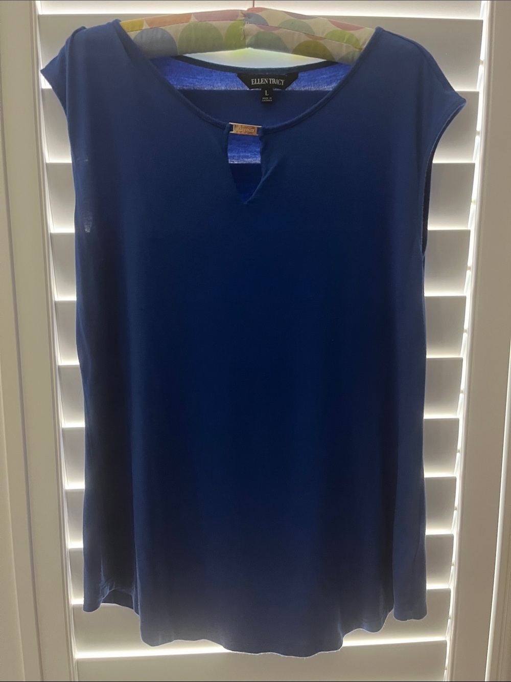 Ellen Tracy Royal Blue Cap-Sleeve Keyhole Tank
